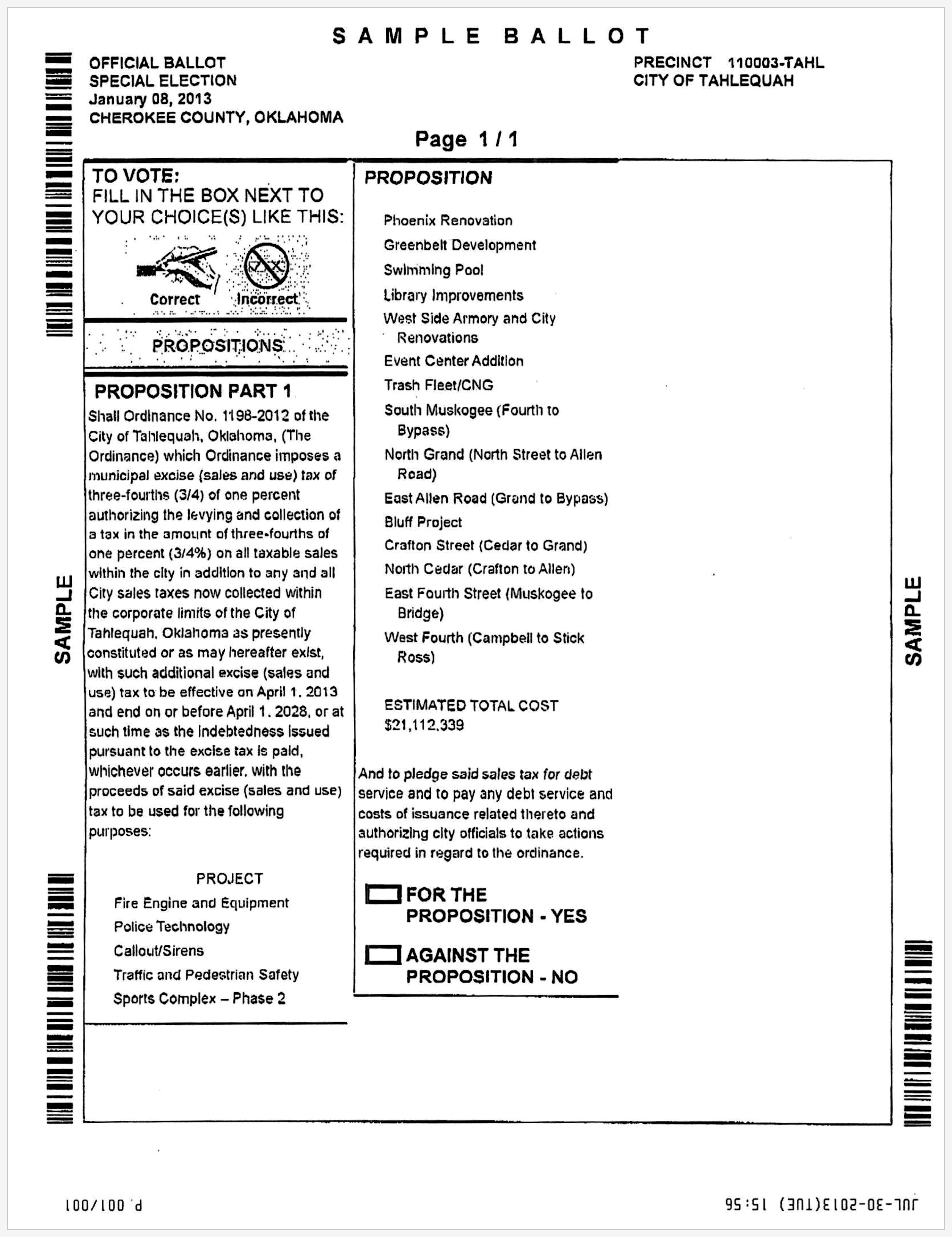 2013 Ballot for Projects